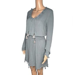 Knox rose women long sleeve gray v-neck smock waist dress size XS